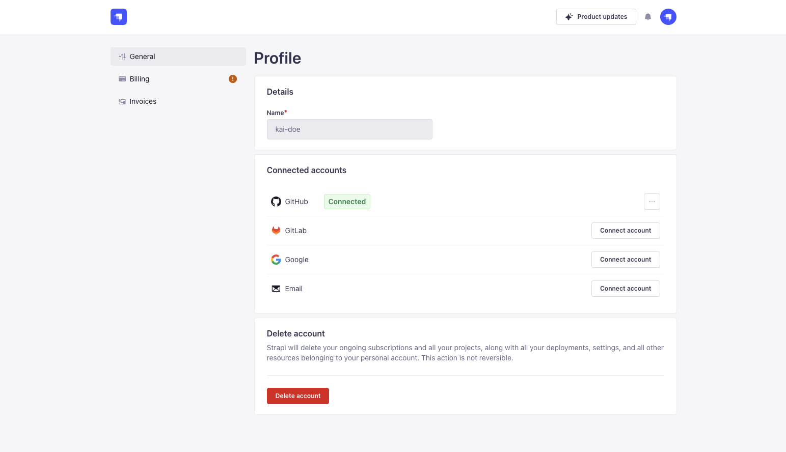 General tab of Profile page