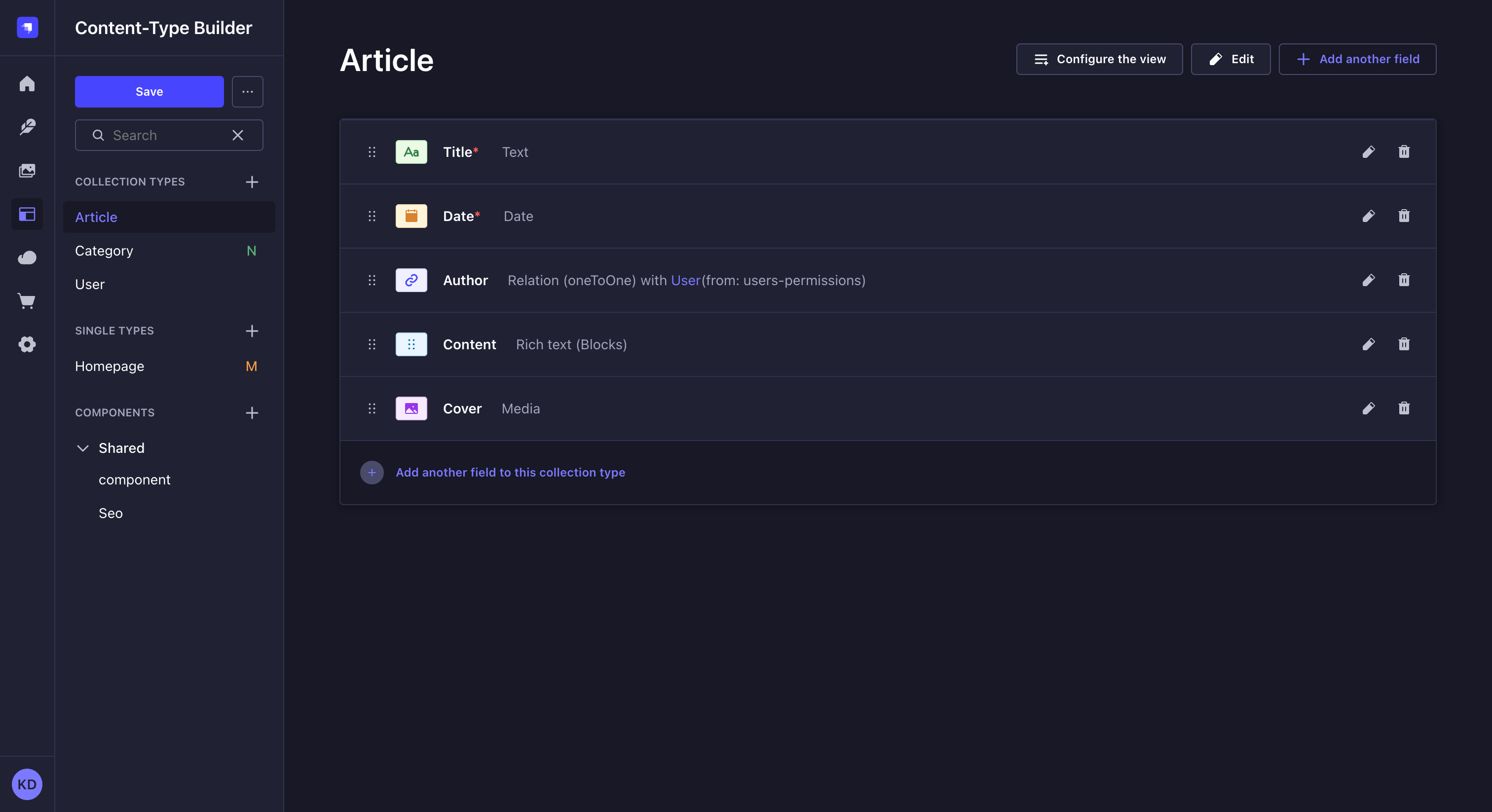 Content-type Builder's edition interface
